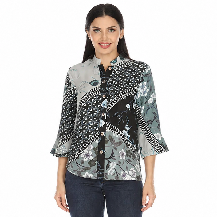 Citron Abstract Floral Print Silk Blouse - 1213FAL - Size 0X Only!