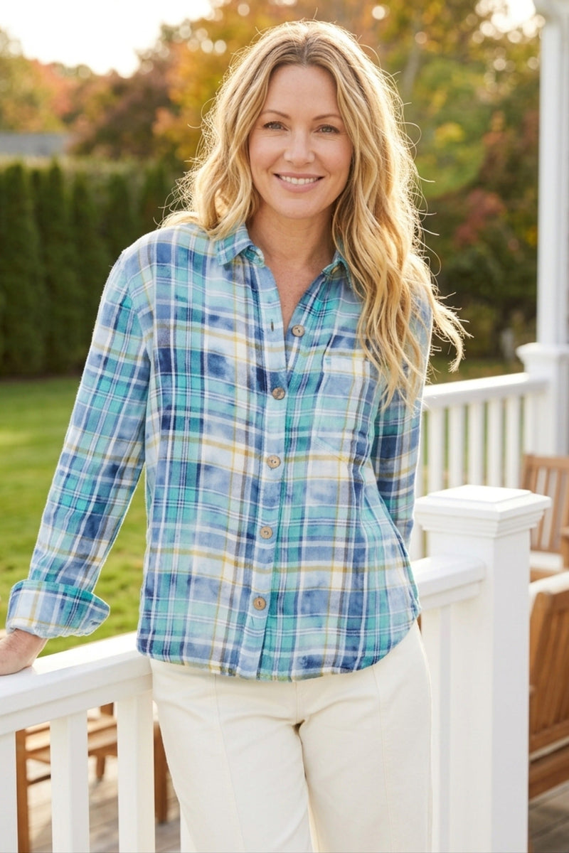 Hazy Plaid Weekend Shirt — fuchsia