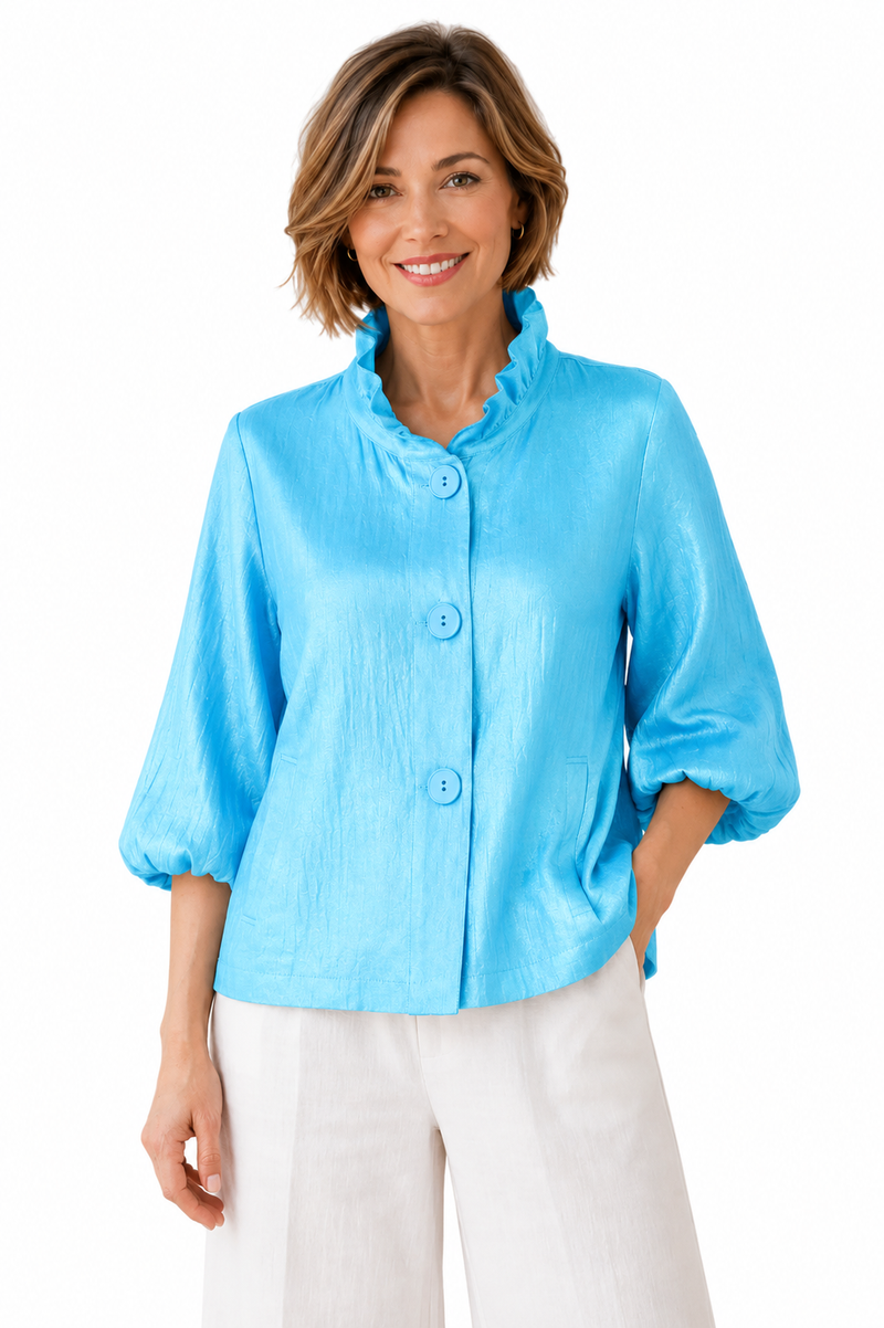 Subtle Shimmer Short Jacket in Sky Blue - 5081-SKY - Size XL Only!