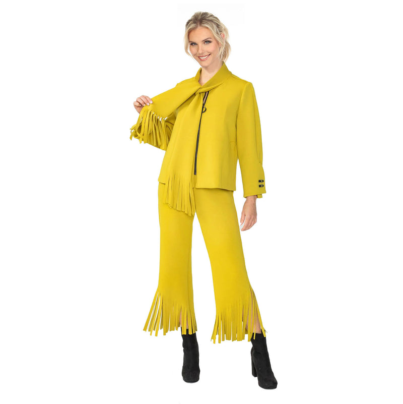 IC Collection Fringed Scarf Zip Front Jacket in Mustard- 6929J-MST