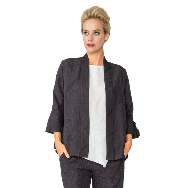 IC Collection Textured Open Front Jacket in Black - 5741J-BLK