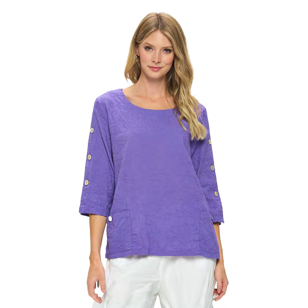 Focus Tunic Top with Floral Embroidery in Petunia - EC431-PET