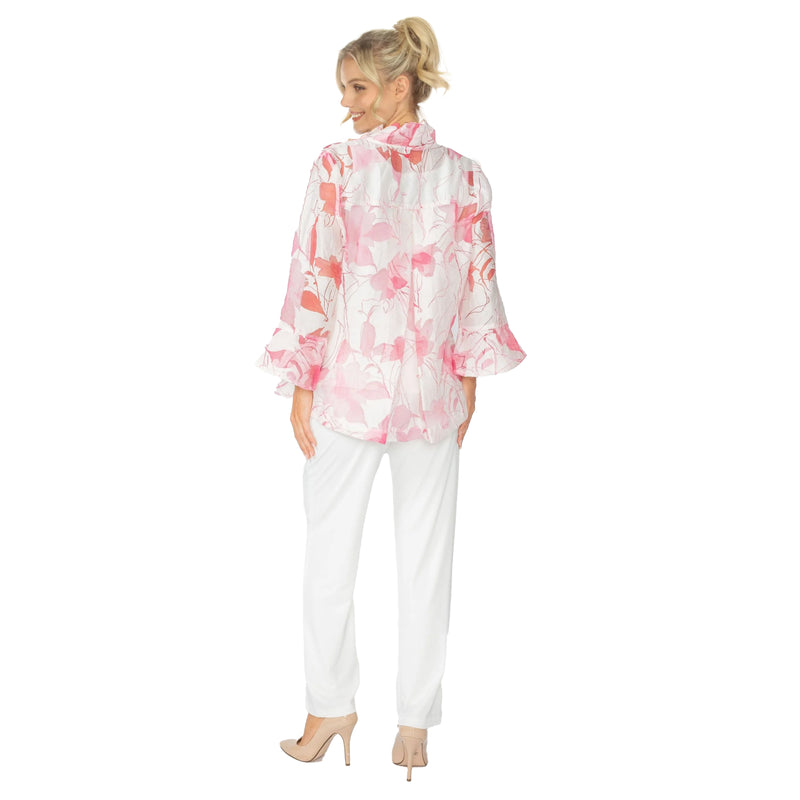 Sheer Floral High-Low Jacket in Pink - 6511J-PNK