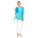 Solid Boat-Neck Tunic W/ Rosette in Turquoise - 5871T-TQ