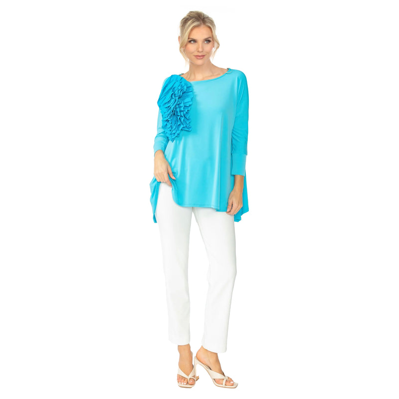 Solid Boat-Neck Tunic W/ Rosette in Turquoise - 5871T-TQ