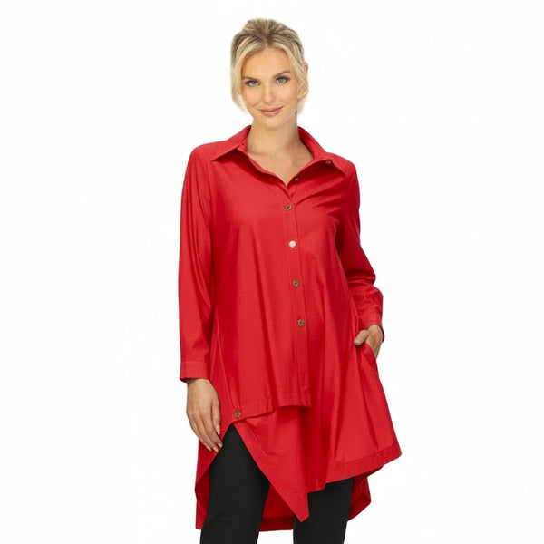 Long Asymmetric Tunic in Red - 7513B-RD