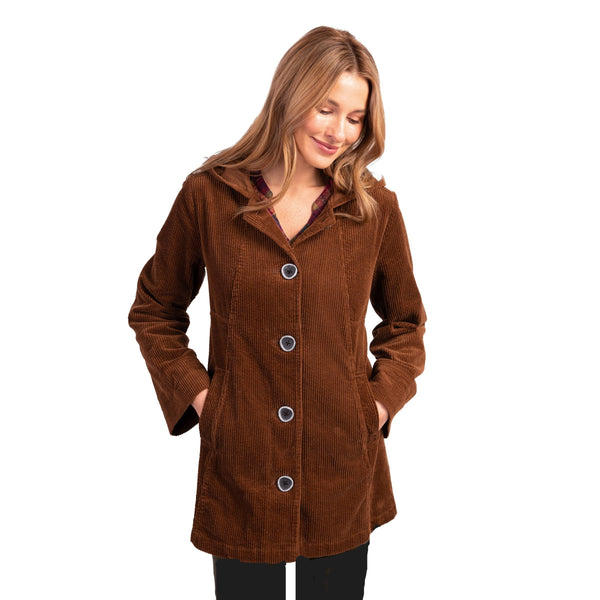 Habitat Corduroy Button Front Hooded Jacket in Chocolate - 45123-CHC