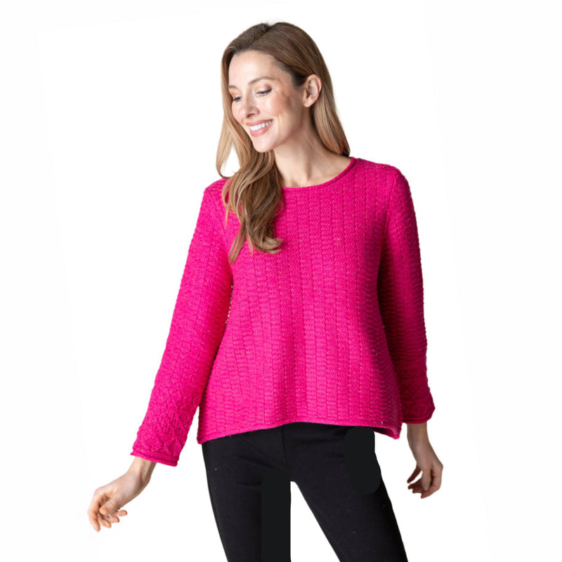 Brick-Stitch Texture Pullover Top in Raspberry - 89105