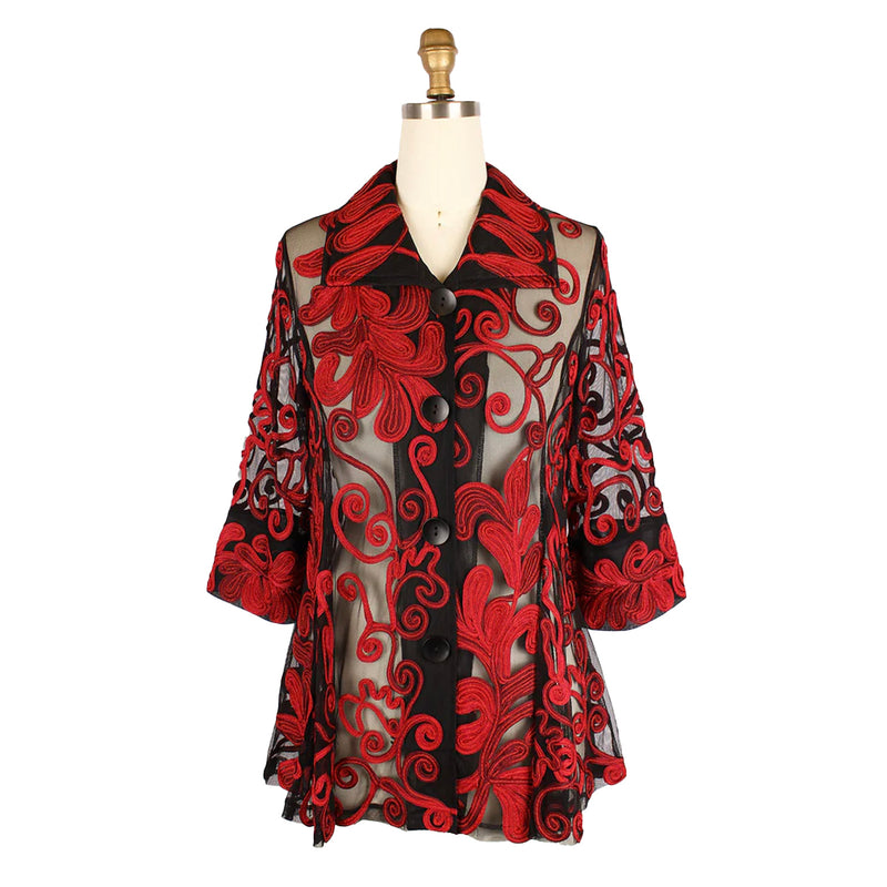 Damee Two-Tone Soutache Jacket in  Red - 2394-RD