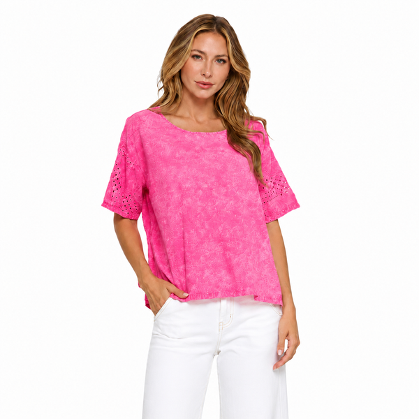 Mineral Washed Cotton Top in Fuchsia - V408-FS