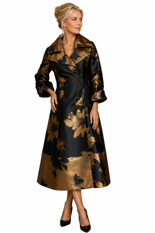Just In! Floral Jacquard Statement Dress/Jacket in Black & Gold - 7758J