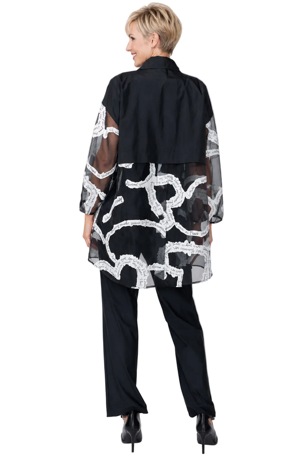 Just In! Semi-Sheer Script Print Organza Blouse - 7738B