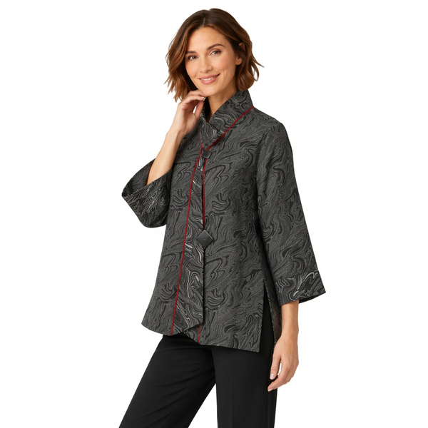 Just In! Elegant Jacquard Swirl Jacket in Silver -  2324-SLV