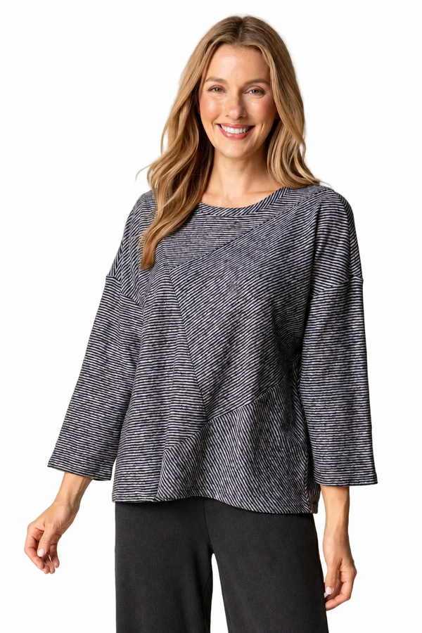 Mixed-Direction Stripe Patchwork Top - 21537