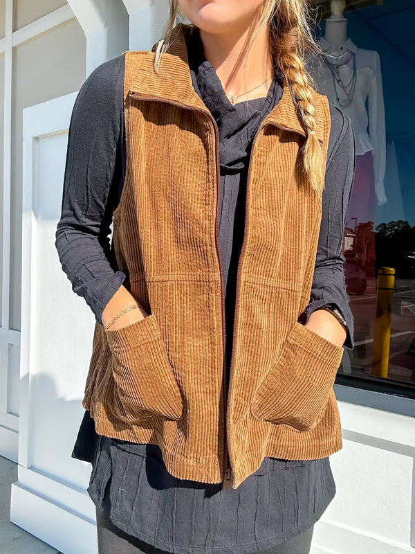 Habitat Cotton Corduroy Pocket Vest in Chocolate - 45128-CHC - Size M Only!