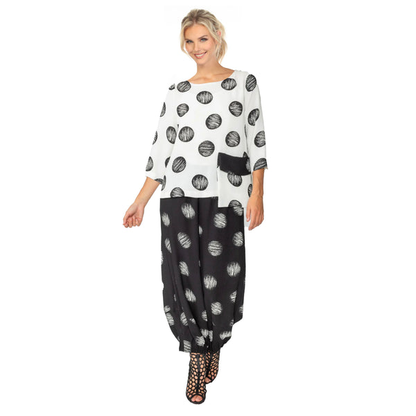 Polka-Dot Print Harem Pant in Black/White - 4863P-BK