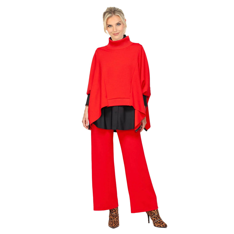 Fashion-Forward High Collar Poncho with Zip Sides in Red - 7136T-RD