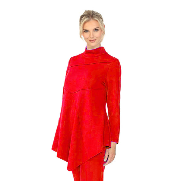 IC Collection Solid High Collar Asymmetric Tunic in Red - 4759T-RD