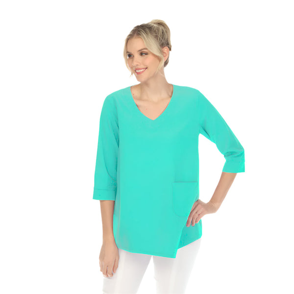 V-Neck Pocket Tunic Top in Mint Leaf - BC144-MNT - Size M Only!