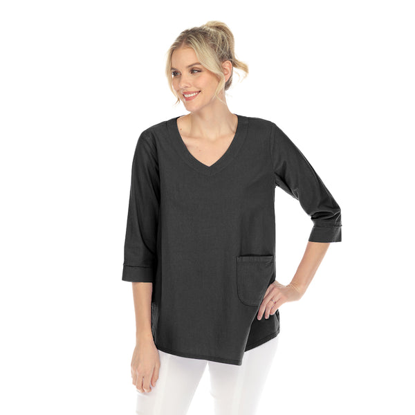 V-Neck Pocket Tunic Top in Black - BC144-BLK