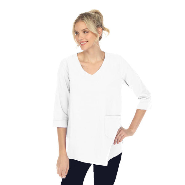 Focus V-Neck Pocket Tunic Top in White - BC144-WT