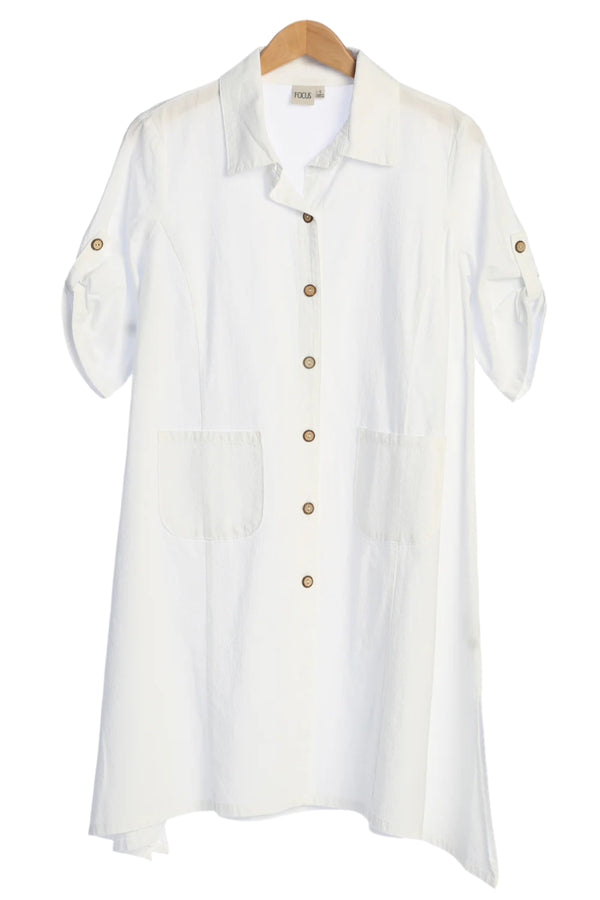 Button-Front Cotton Shirtdress Dress in White - BC145-WT