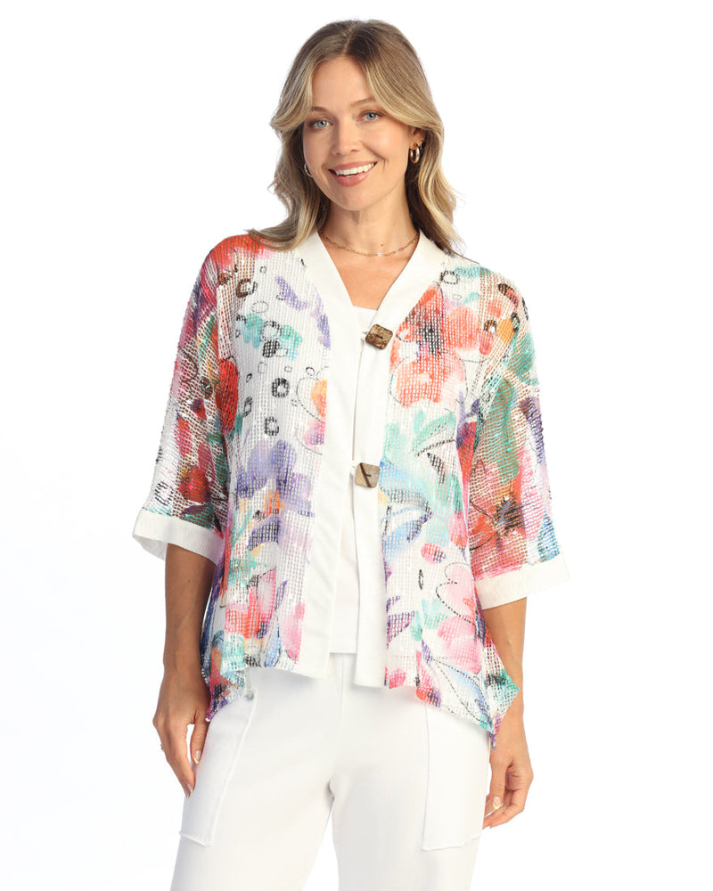 Boucle Mesh Cardigan w/ 2-Button Closure - BC8