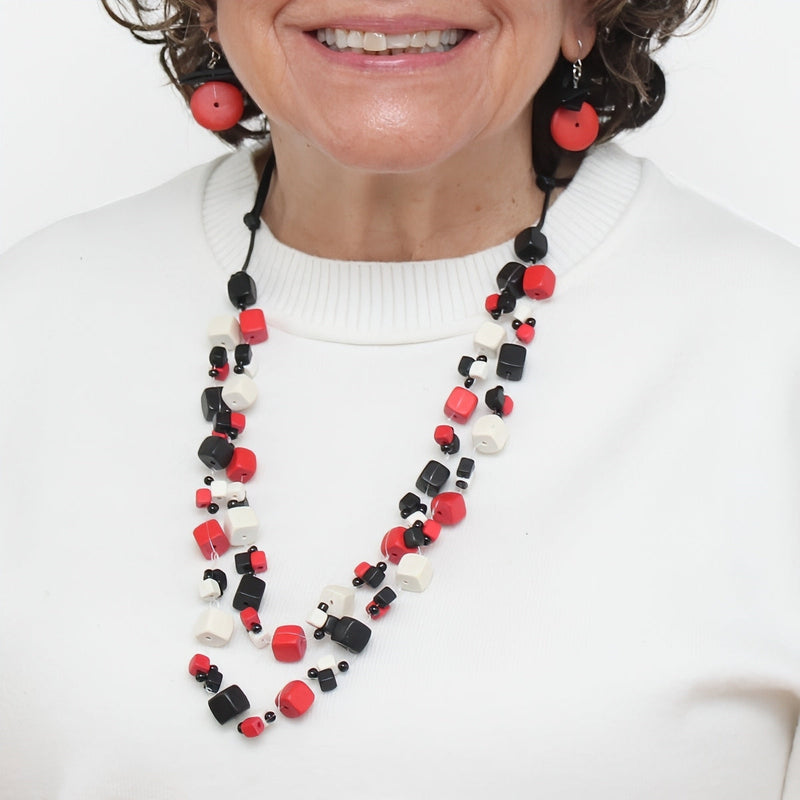 Red and Black Lia Floating Bead Adjustable Necklace