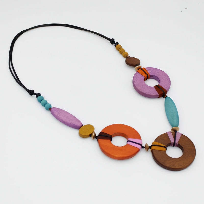 Saylor Multi-Color Wood Open Bead Adjustable Necklace