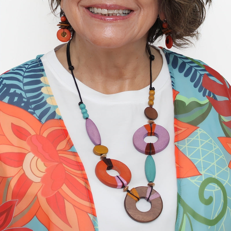 Saylor Multi-Color Wood Open Bead Adjustable Necklace