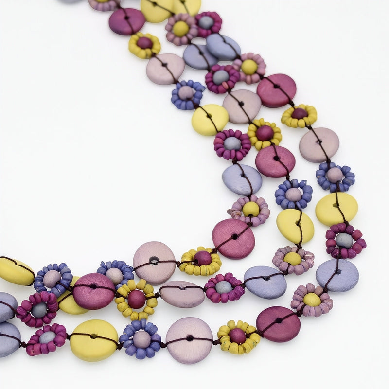 Purple Petite Daisy Triple Strand Necklace