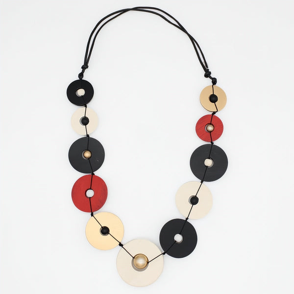 Aria Gold Black Red Bold Circle Statement Necklace
