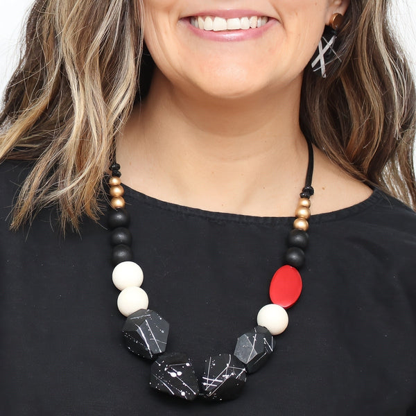 Caroline Red and Black Chunky Wooden Necklace