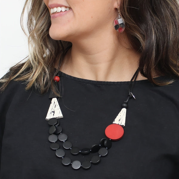 Black and Red Scarlett Multi-Strand Art Necklace