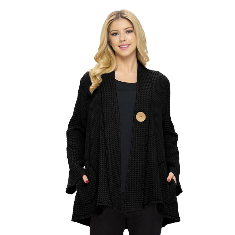 One-Button Waffle Jacket in Black- BW-117-BLK