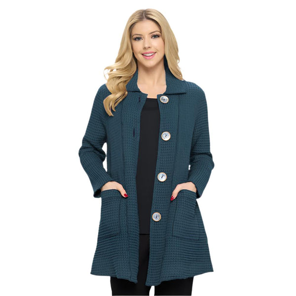 Focus Long Button Up Waffle Jacket in Dark Teal- BW-201-TL