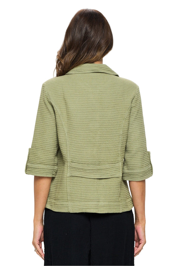 Olive Waffle Button Jacket - C695-OLV