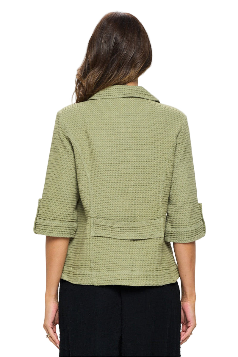 Olive Waffle Button Jacket - C695-OLV