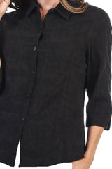 Textured Embroidered Button Front Shirt in Black - C734-BLK