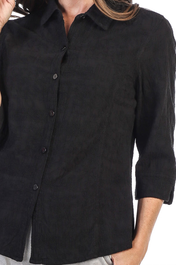 Aztec Embroidered Shirt in Black - C734-BLK