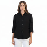Textured Embroidered Button Front Shirt in Black - C734-BLK