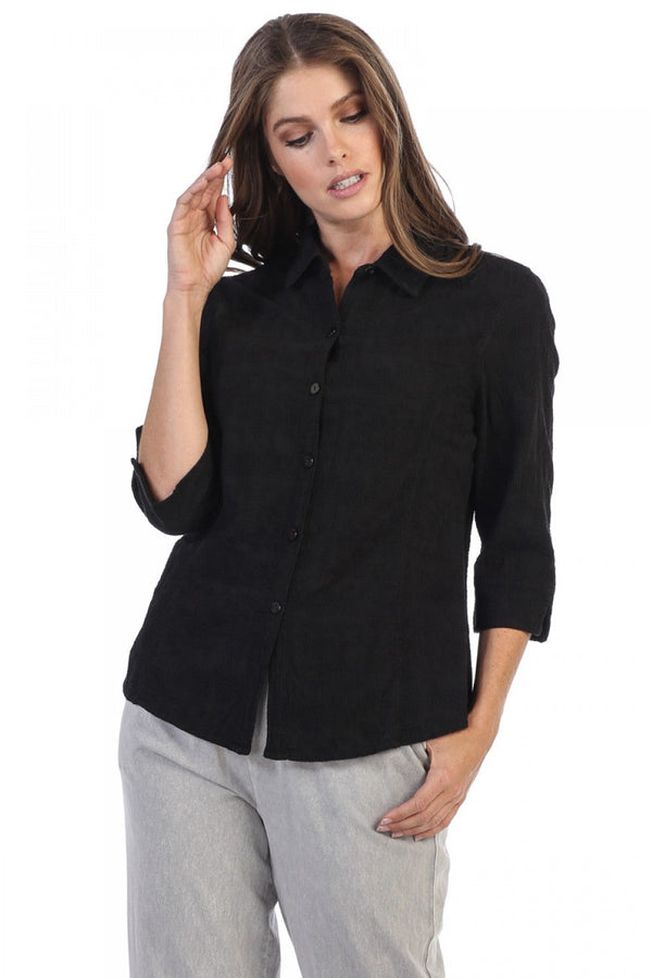 Aztec Embroidered Shirt in Black - C734-BLK