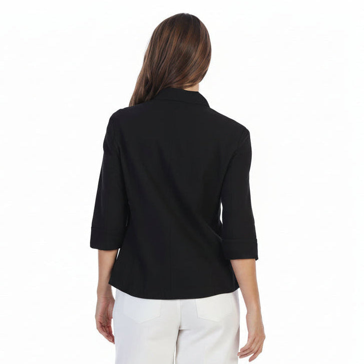 Textured Embroidered Button Front Shirt in Black - C734-BLK