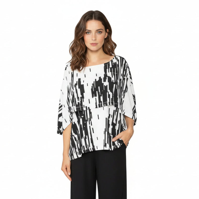 Pixelated Geometric Print Tiered Cape Top - C1082T