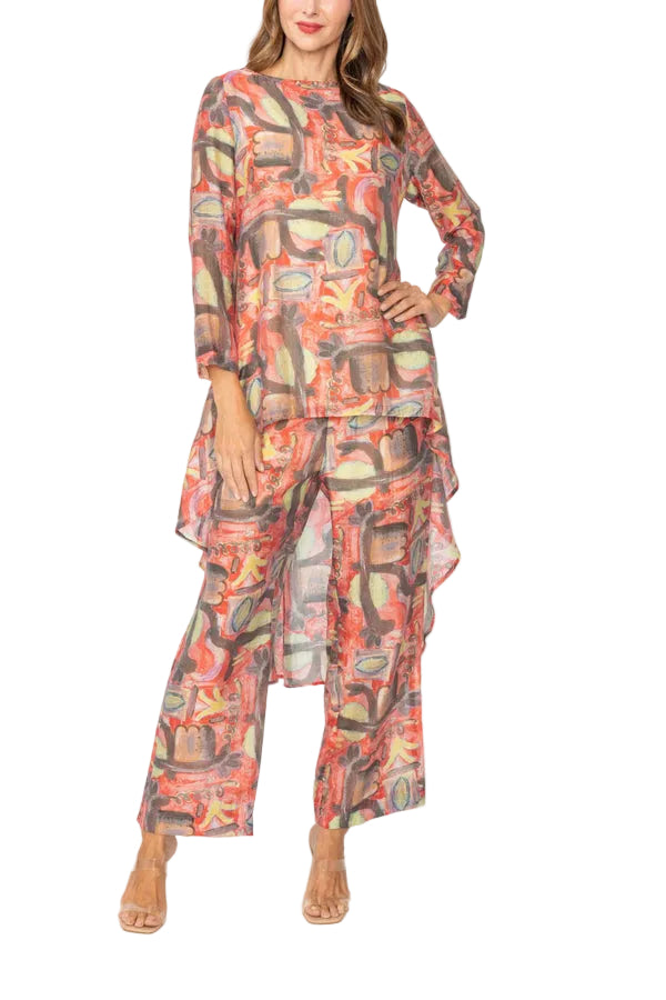 Abstract Art Print Pull-On in Coral - C1104P