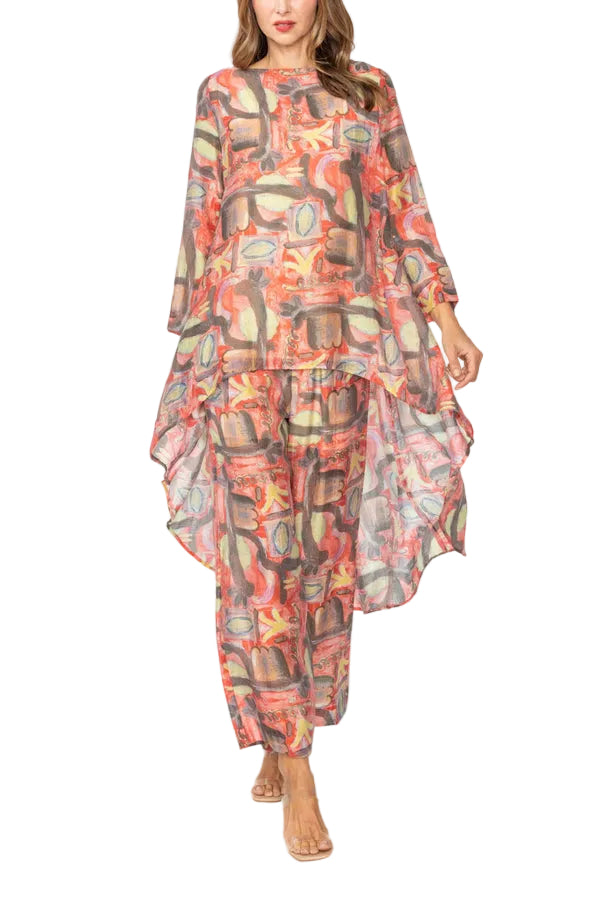 Abstract Art Print Pull-On in Coral - C1104P