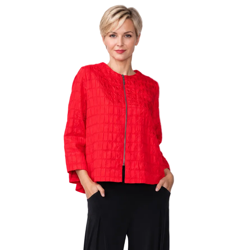 Textured Square Jacquard Swing Jacket in Red - C1170J-RD