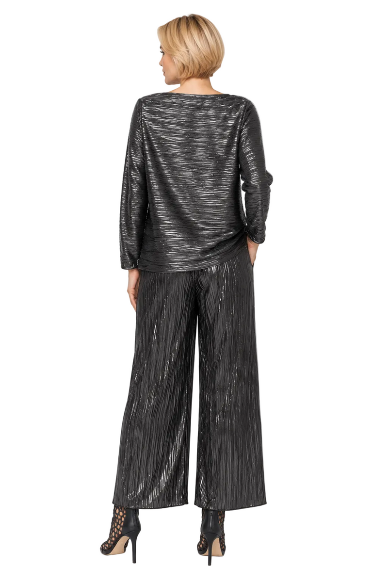 Metallic Foil Boat Neck Top - C1198T-BLK