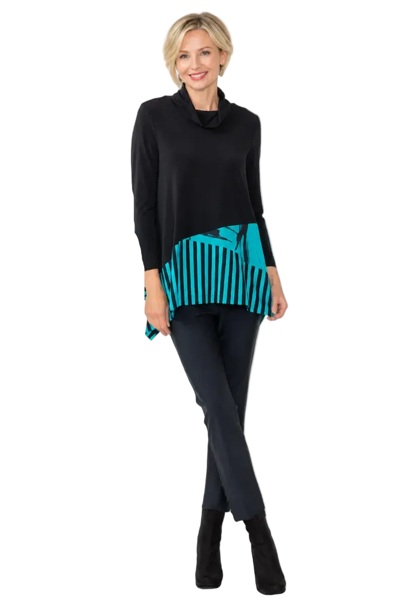 Just In! Mixed Print Trim Tunic in Teal - C1212T