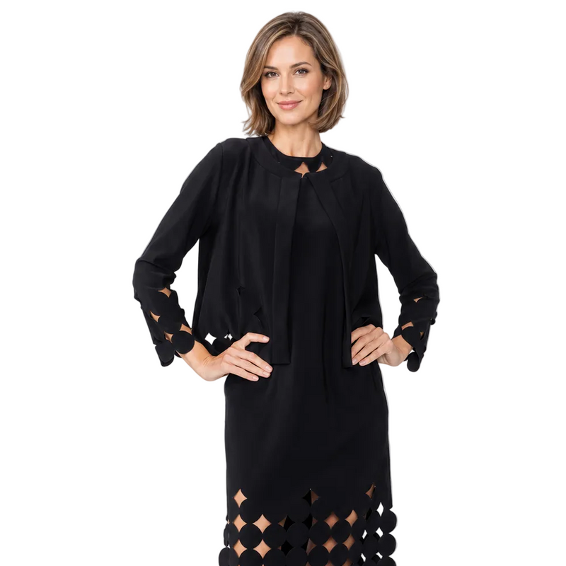 Circle & Diamond Cut-Out Short Jacket in Black - C1238J-BLK
